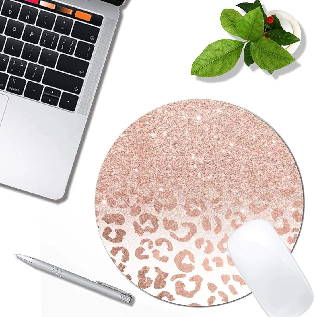 Rose Gold Leopard Glitter Mouse Pad