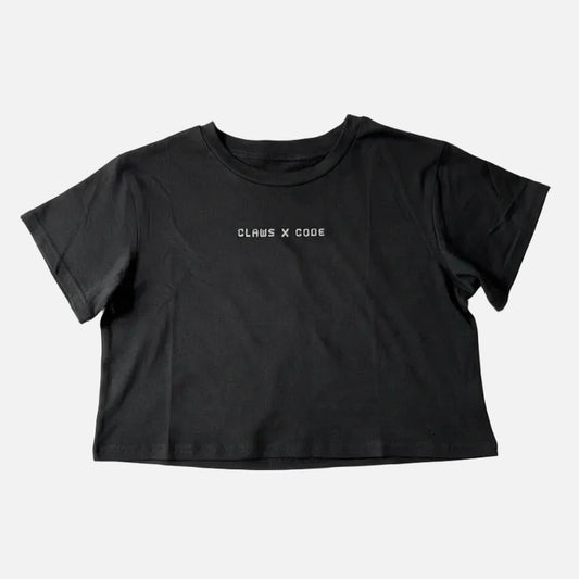 Cropped top boxy t-shirt in black with Claws x Code logo. Designed for creators, dreamers and streamers. Made by hand in Tampa