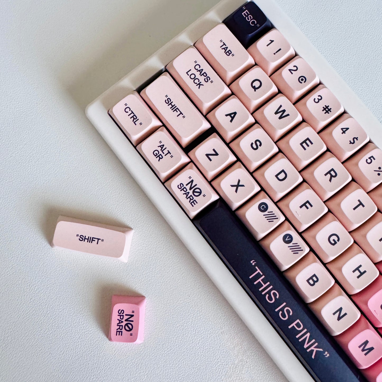 Ultra-feminine mechanical keyboard with premium pink keycaps. Perfect for aesthetic gaming setups and dreamy workspace designs. Custom built by Joi.