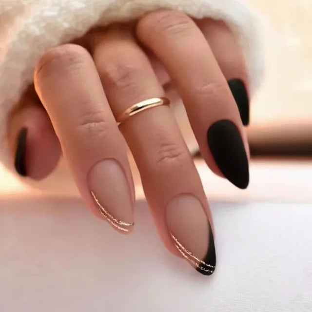 Transform your look with our tech-friendly matte gold press-on nails. Premium almond-shaped tips designed for typing comfort. Easy application, salon-quality finish. Free shipping.