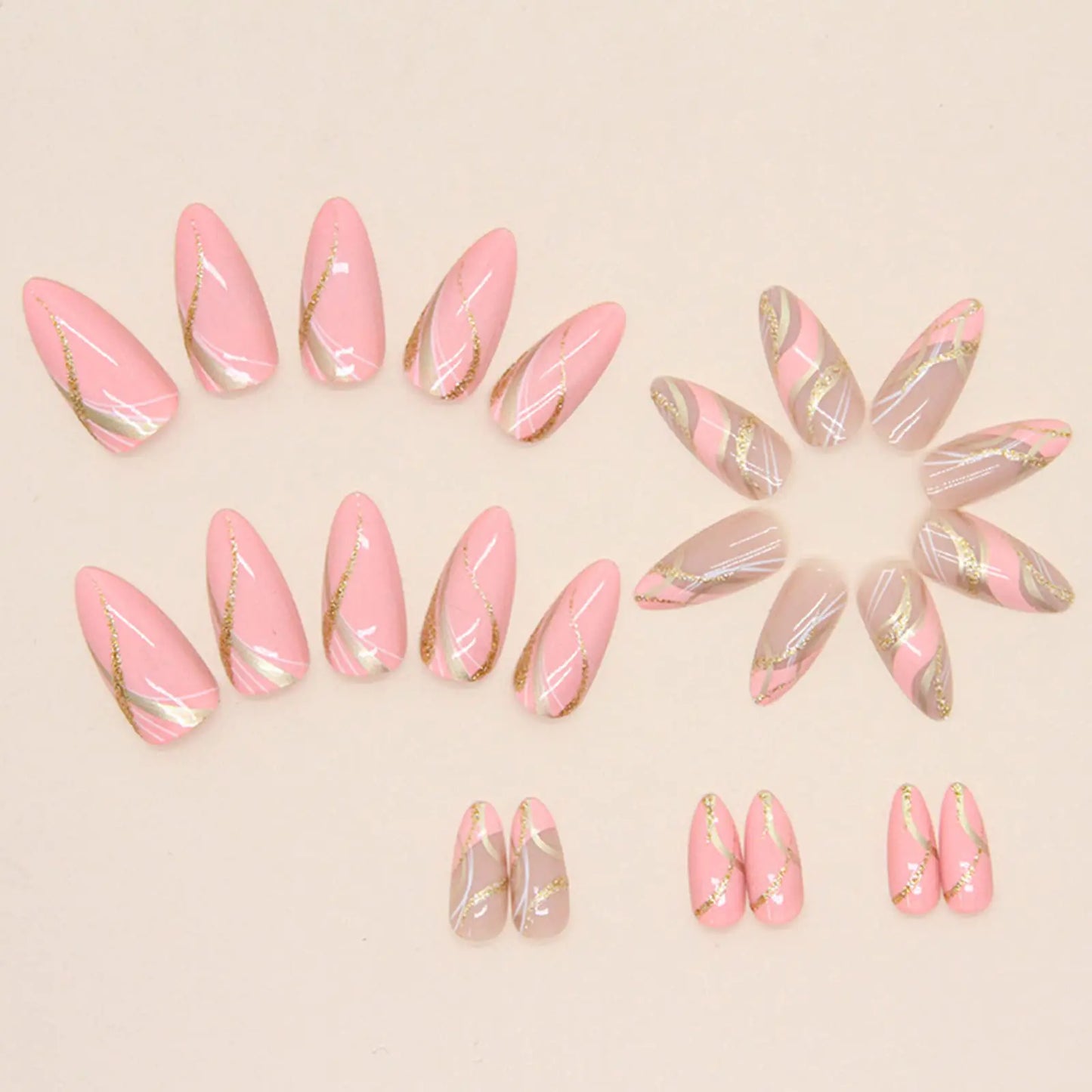 Almond Nails with Swirl Designs Glossy Stick-On