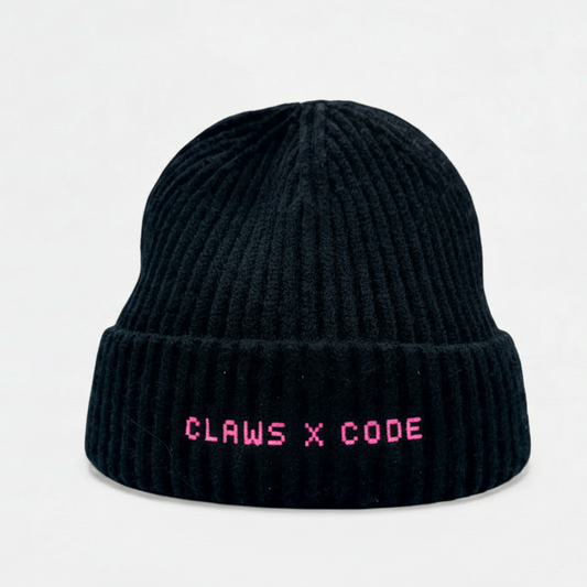 Claws x Code Cuffed Beanie • Black Ribbed Knit