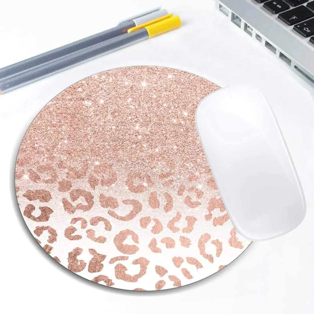 Rose Gold Leopard Glitter Mouse Pad