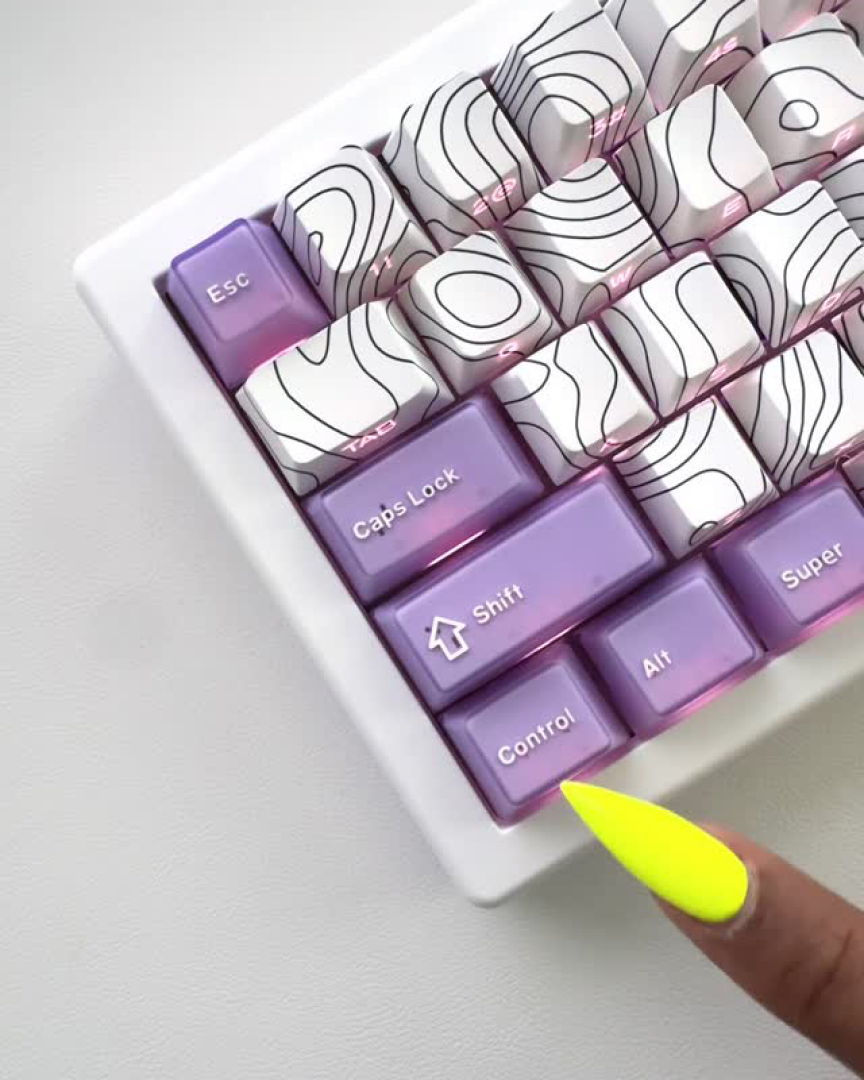 The Atlas mechanical keyboard in Dusk on Canvas colorway, topographic keycap print, Claws x Code