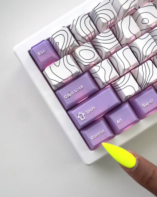 The Atlas mechanical keyboard, long-nail typing test, Dusk on Canvas colorway, Claws x Code