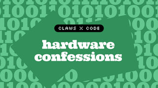 Joi and Jey from Claws x Code podcast discussing hardware preferences in episode 8, featuring mechanical keyboards and multiple laptop setups