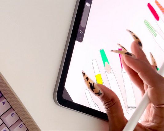 Sketching a nail design on iPad in Procreate before it goes to the nail tech, Claws x Code