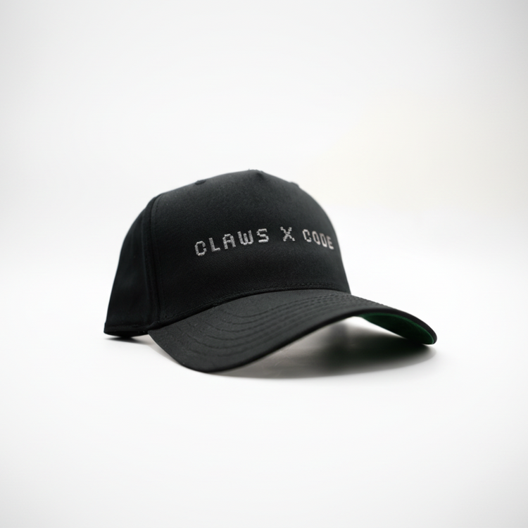 8-bit logo snapback in space grey on black — Claws x Code