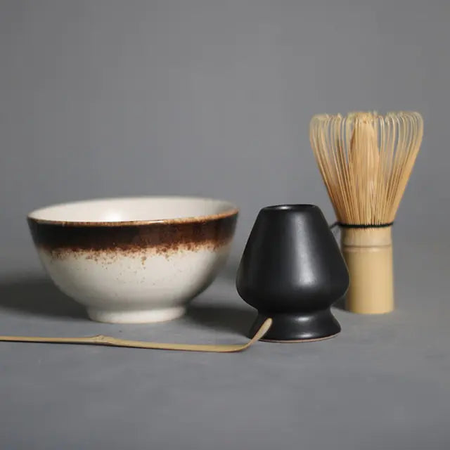 Traditional Matcha Set with Ceramic Bowl and Bamboo Whisk