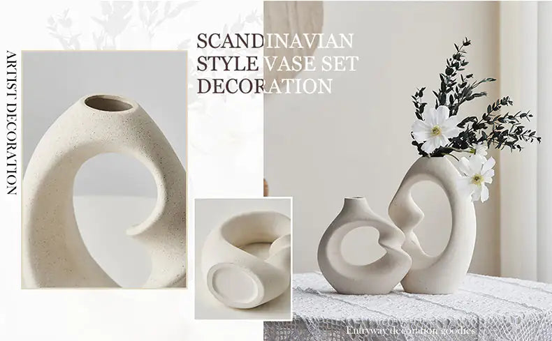 Creamy Nordic Ceramic Vases with Twist Accent