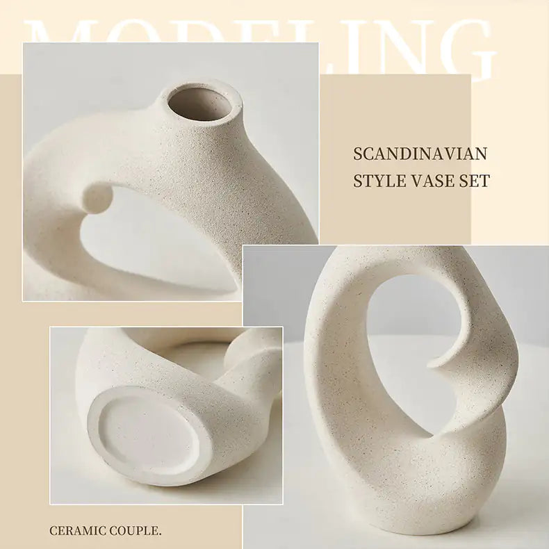 Creamy Nordic Ceramic Vases with Twist Accent