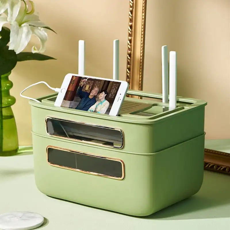 Creamy Retro Cable Organizer Box for Desks