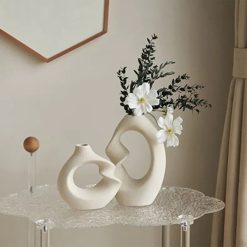 Creamy Nordic Ceramic Vases with Twist Accent