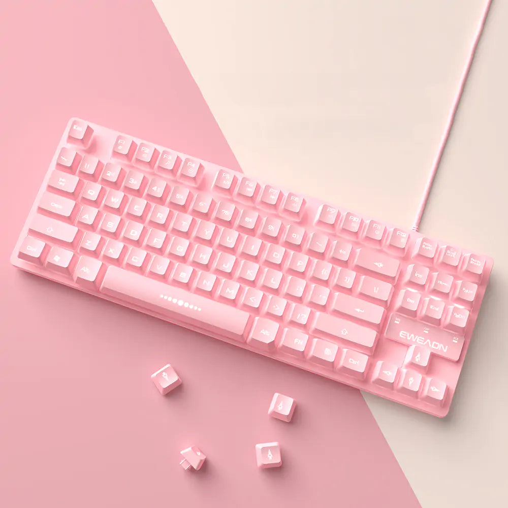 Cute Pink Wired Keyboard and Mouse Set