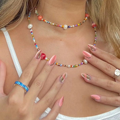 Almond Nails with Swirl Designs Glossy Stick-On