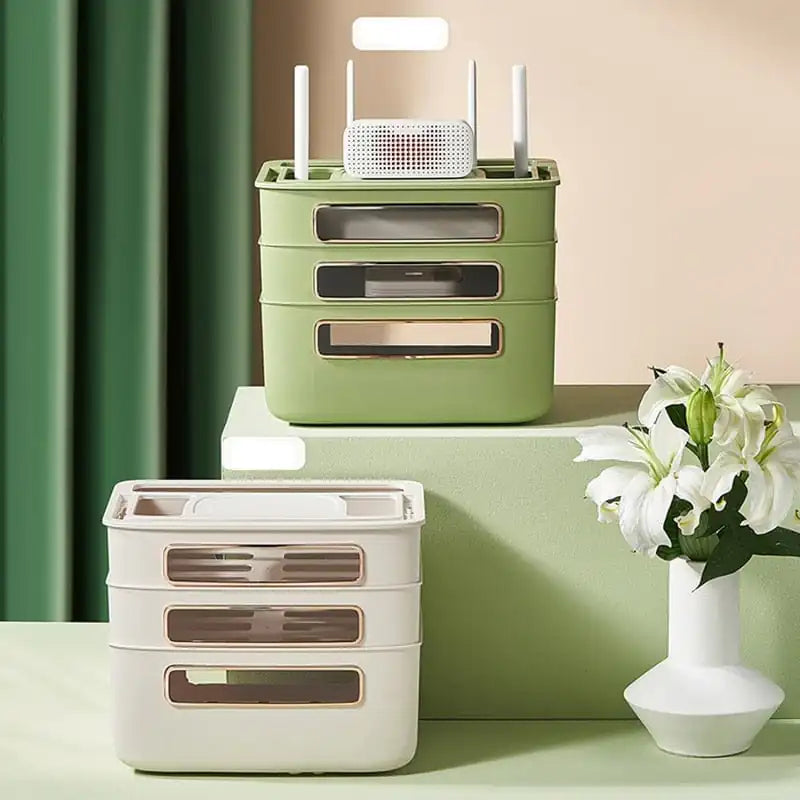 Creamy Retro Cable Organizer Box for Desks