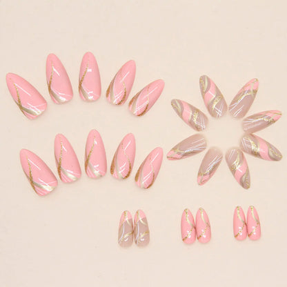 Almond Nails with Swirl Designs Glossy Stick-On