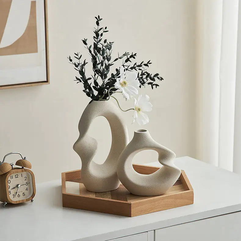 Creamy Nordic Ceramic Vases with Twist Accent