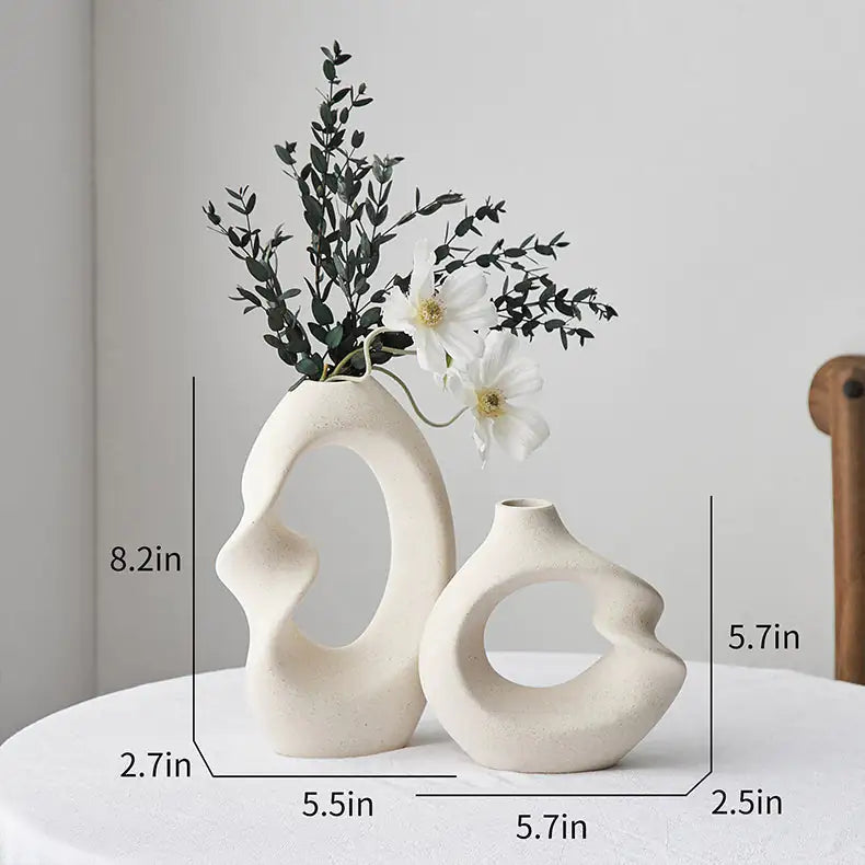 Creamy Nordic Ceramic Vases with Twist Accent