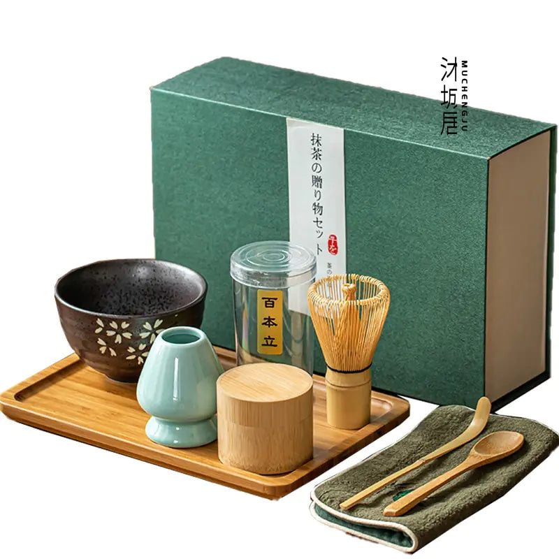 Traditional Matcha Set with Ceramic Bowl and Bamboo Whisk