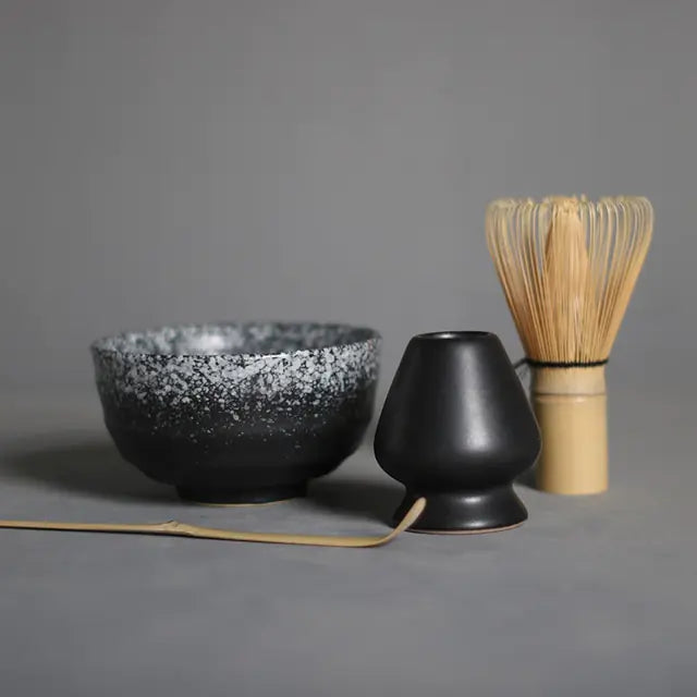 Traditional Matcha Set with Ceramic Bowl and Bamboo Whisk