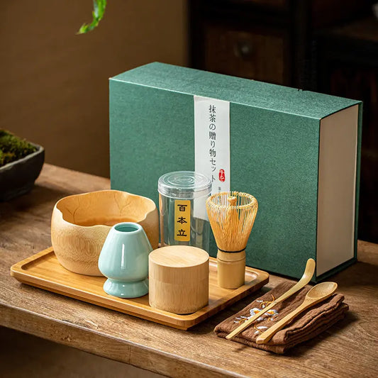 Traditional Matcha Set with Ceramic Bowl and Bamboo Whisk