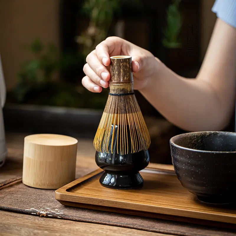 Traditional Matcha Set with Ceramic Bowl and Bamboo Whisk