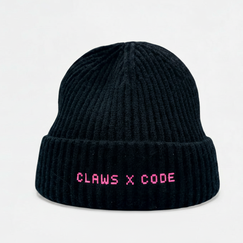 Claws x Code Cuffed Beanie • Black Ribbed Knit