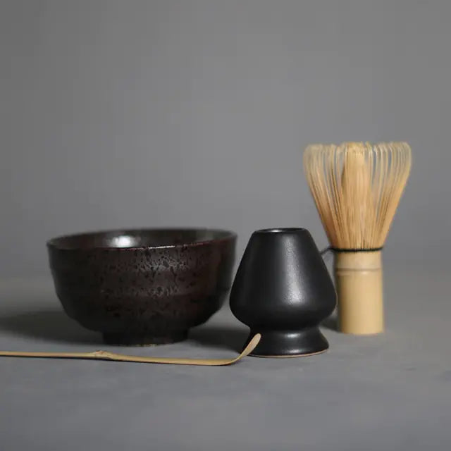 Traditional Matcha Set with Ceramic Bowl and Bamboo Whisk