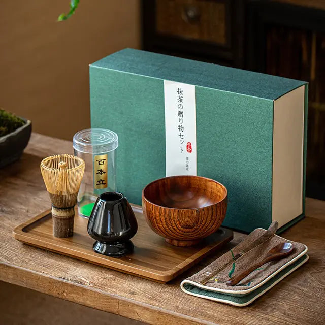 Traditional Matcha Set with Ceramic Bowl and Bamboo Whisk