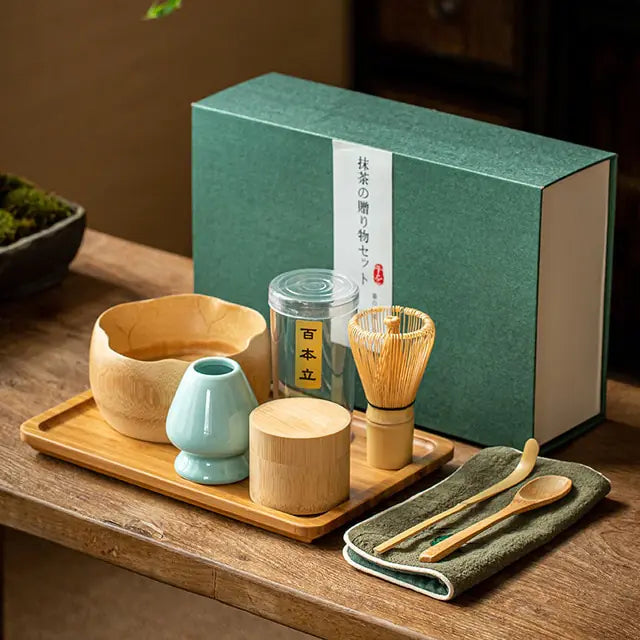 Traditional Matcha Set with Ceramic Bowl and Bamboo Whisk