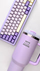 The Sweet Pea lilac keyboard with Keys Open Doors lilac 40oz engraved tumbler — subscriber-only bundle — Claws x Code
