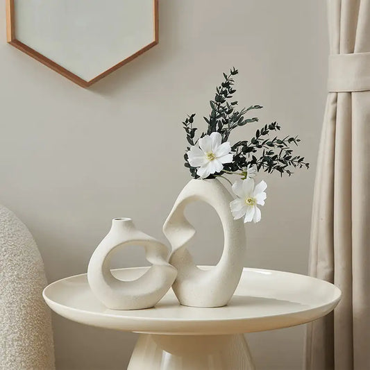 Creamy Nordic Ceramic Vases with Twist Accent