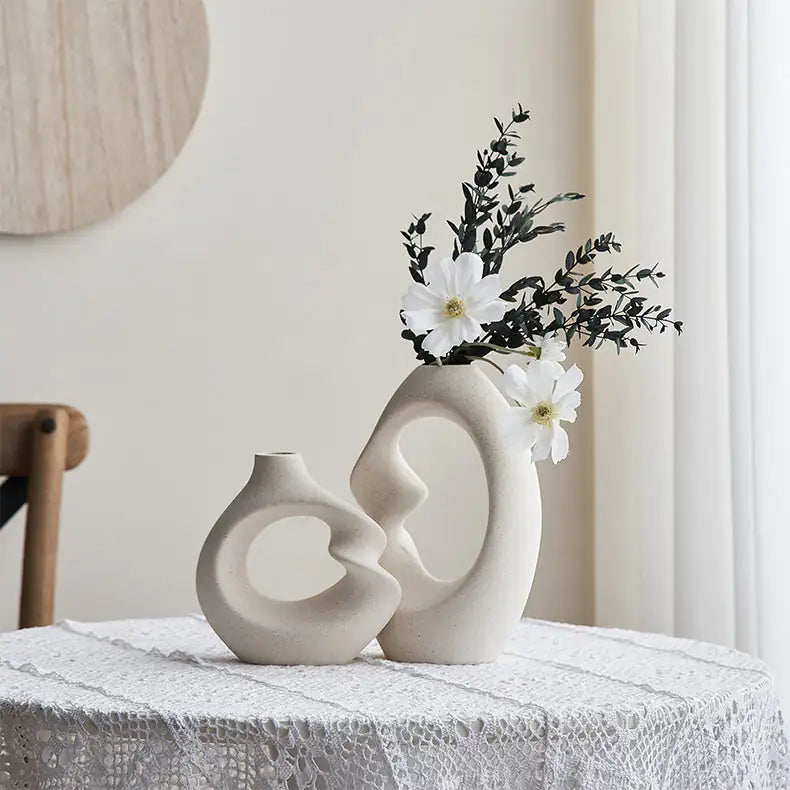 Creamy Nordic Ceramic Vases with Twist Accent