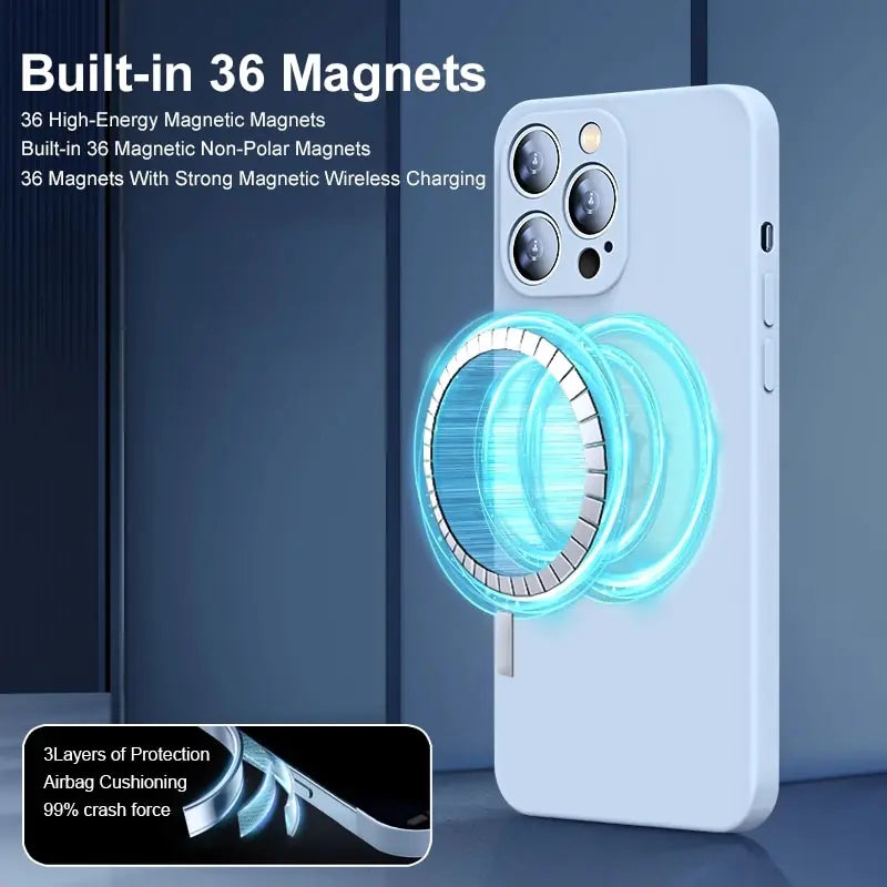 Magnetic Liquid Silicone Case For iPhones 12, 13, 14 Pro and Pro Max